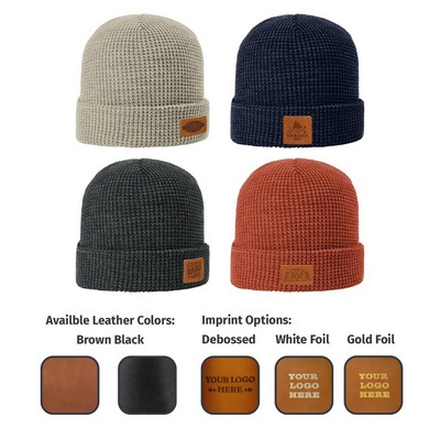 Full-Grain Leather Patch Beanie | Richardson 146 | Choose Patch Shape and Location| Choose Color