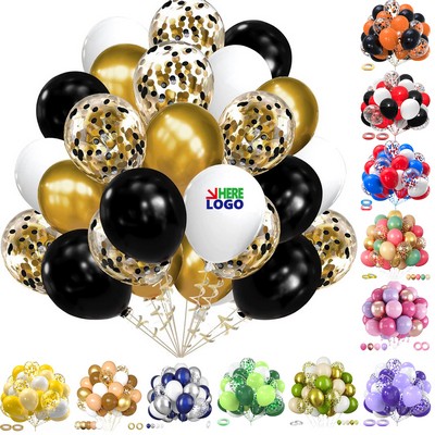 12" Confetti Party Balloons with Ribbons 30pcs