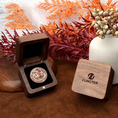 Black Walnut Wood Single Coin Storage Display Box