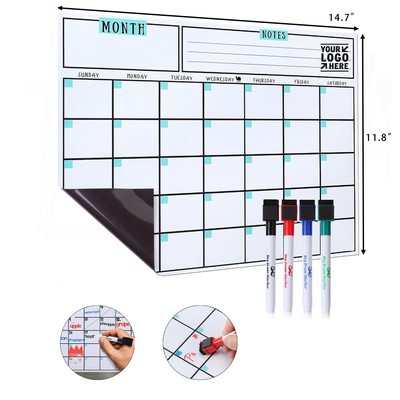 Magnetic Reusable Refrigerator Whiteboard Calendar with Markers