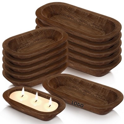 Brown Wooden Oval Bread Bowl Rustic Decor Serving