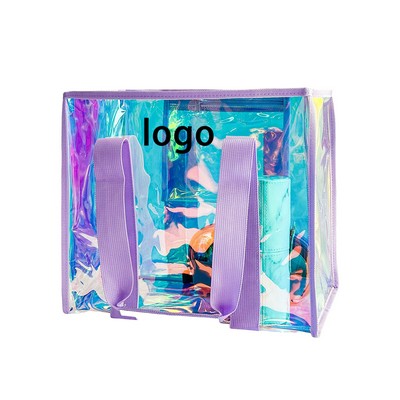 Iridescent Transparent Tote Bag with Matching Pouch