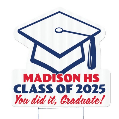 Graduation Cap Corrugated Vinyl Die Cut Yard Sign (24"x24")