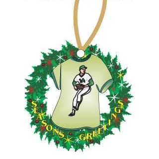 Baseball Player T-Shirt Wreath Ornament w/ Black Back (4 Square Inch)