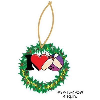 I Love Bowling Wreath Ornament w/ Clear Mirrored Back (4 Square Inch)