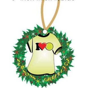 I Love Tennis T-Shirt Promotional Wreath Ornament w/ Black Back (4 Square Inch)