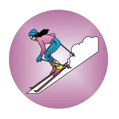 Female Skier Round Badge w/ Bar Pin (2.5" Diameter)