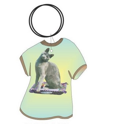 Russian Blue Cat T Shirt Keychain w/Mirror Back (4 Square Inch)