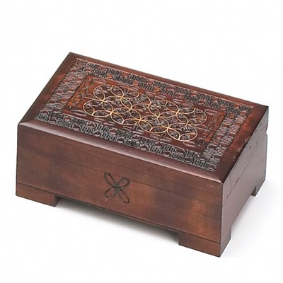 Circle Patterned Wood Box w/Tray Inside (5"x3 3/8"x2 1/2")