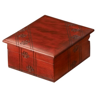 Square Cherry Wood Brown Paw Print Box (4 3/4"x4 3/4"x2 5/8")