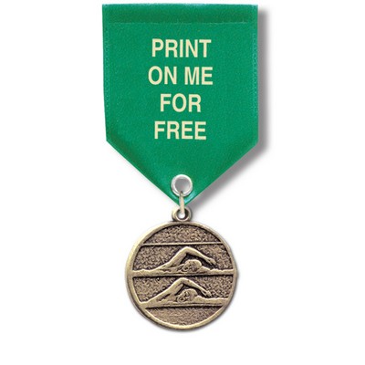 Double Swimmers Cast CX Medal w/Satin Drape Ribbon (1 1/8")