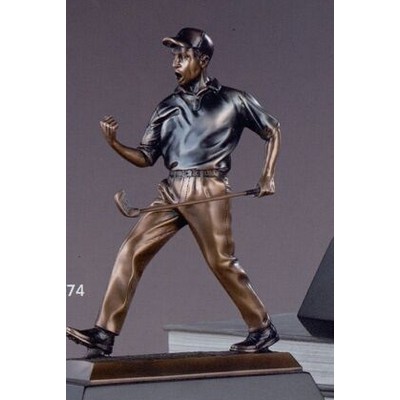 Copper & Blue Golfer Winner Trophy w/Trapezoid Base (7"x10.5")