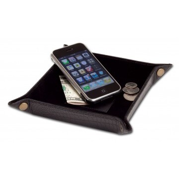 Crocodile Embossed Black Leather Travel Caddy