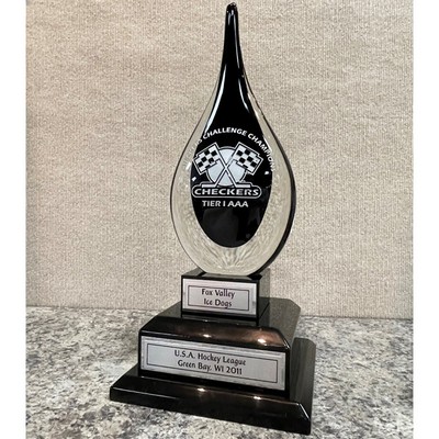 Black and Clear Art Glass Teardrop with Base - 15.5"