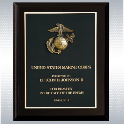 Matte Black Finish Wood Plaque w/Black Plate & Gold Trim (8" x 10")