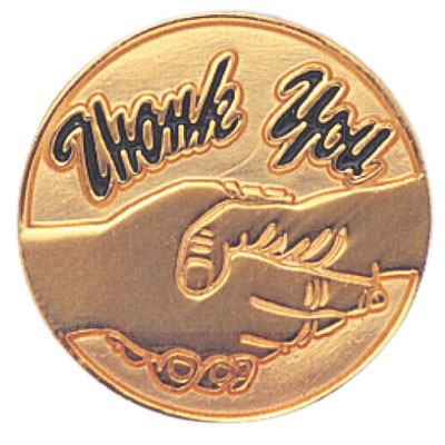 ¾" Gold Plated Thank You Pin w/Handshake