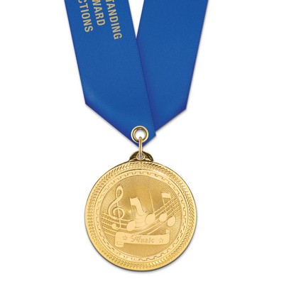 Music Brite Laser Medal w/Satin Neck Ribbon (2")