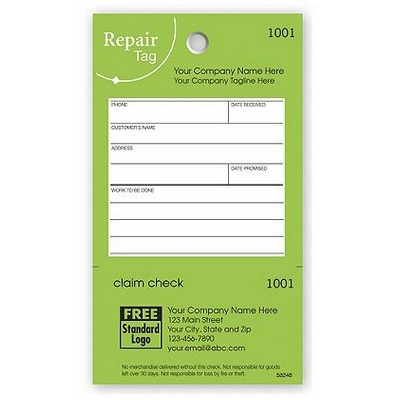 Repair Tags in Green w/ White Fill-In Space