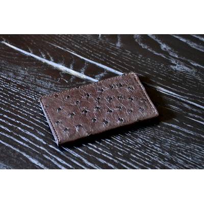 Ostrich Leather Business Card Case - Walnut - Borlino