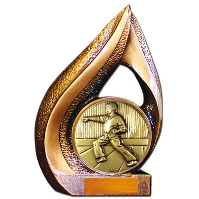 Stock 9" Flame Trophy with 2" Karate Coin and Engraving Plate