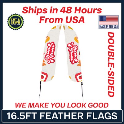 16.5' Feather Flag - Double Sided w/Spike Base - Made in the USA