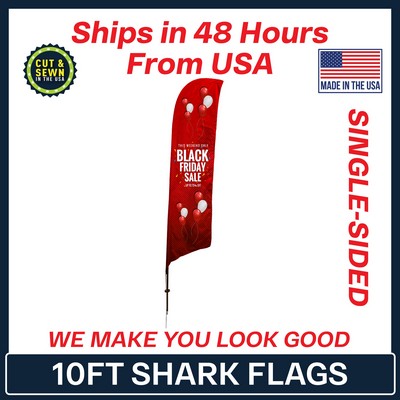 10' Shark Flag - Single Sided w/Spike Base - Made in the USA