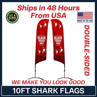 10' Shark Flag - Double-Sided W/Black X Base - Made in the USA