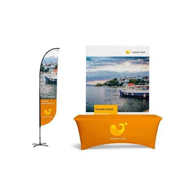 Straight Banner Indoor Kit w Dye Sub 9' 2-sided Feath Flag, 6' Table Cover & 8' Straight Display