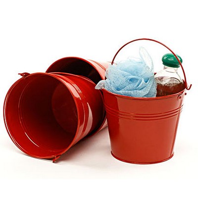 6" Round Red Painted Handle Pail w/Top Handle