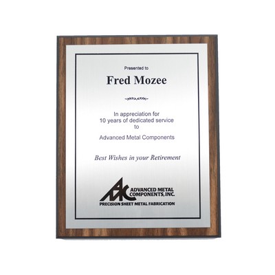 Walnut Finish Plaque w/Black Edge & Silver Plate (8"x10")