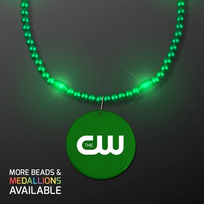 Green Glow Mardi Gras Beads with Medallion - PRINTED