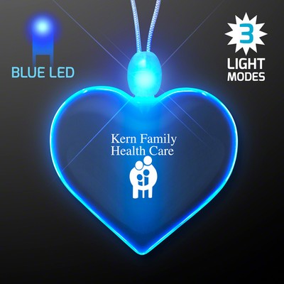 Light Up Promotional Acrylic Heart Necklaces with Blue LED - PRINTED