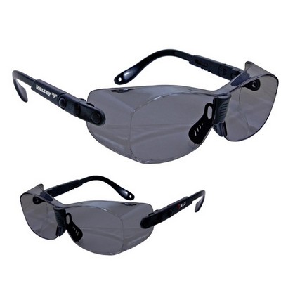 Large Encased Single-Piece Gray Lens Safety Glasses w/Black Flexible Temples