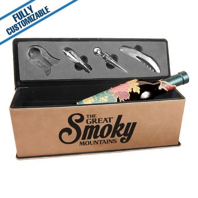 Light Tan Leatherette - Single Wine Box With Tools