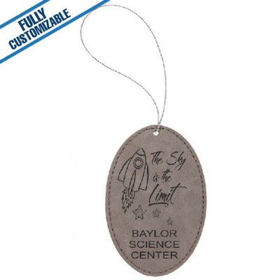 Gray Leatherette - Ornament With Silver String - Oval