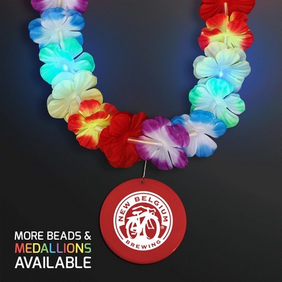 Rainbow Lei LED Flower Necklace with Red Medallion - PRINTED