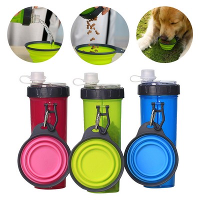 2" 1 Portable Dog Water Food Bottle Container with folding bowl and Carabiners