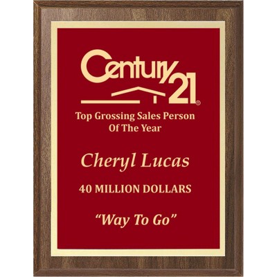 Economy Walnut Finish Plaque Series with Red Plate, 6"x8"