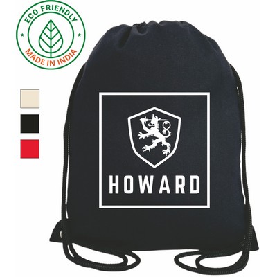 Sports 7 oz Canvas Drawstring Bag | Travel Gym Hiking Event Cinch Black (14x17)