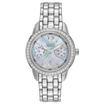 Citizen Ladies' Silhouette Crystal Eco-Drive Stainless Steel Watch w/Black MOP Dial