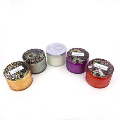 Small Size Embossing Sculptured Patter Glass Jar Soy Wax Scented Candle