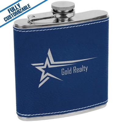 Blue & Silver Leatherette - 6 Oz - Flask