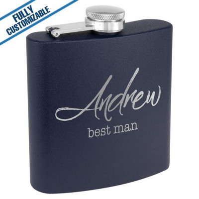 6 Oz. Navy Blue Matte Powder Coated Stainless Steel Flask