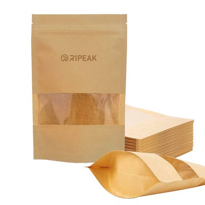 5.5 x 7.9" Kraft Bags with Window Stand Up Ziplock Seal Paper Bag Resealable Food Storage Pouch
