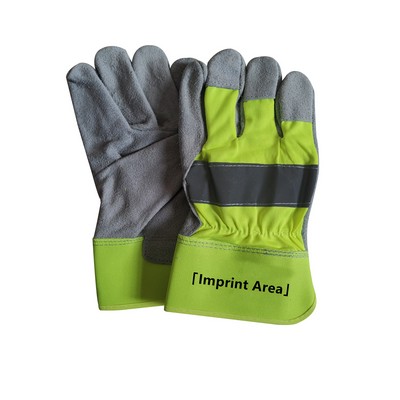 Split Cow Leather Palm Gloves With Reflective Stripe