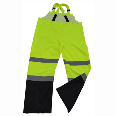 ANSI 107-2015 Lime/Black Two Tone Class E Waterproof Bib Rain Pants