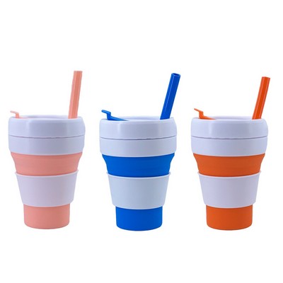 355ml Collapsible Silicone Water Cup With Silicone Straw