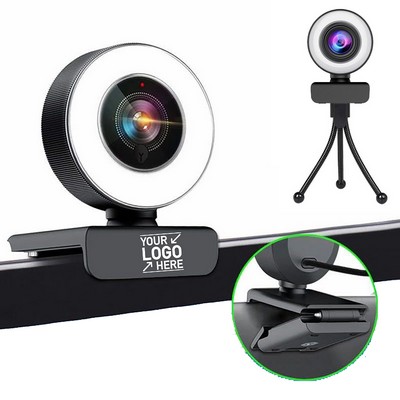 1080P Computer Web Camera with Adjustable Ring Light and Mic