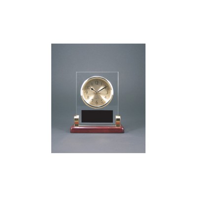 Rect Glass Desk Clock w/Posts & Rosewood Piano Finish