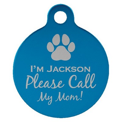 Anodized Aluminum Blue Round Pet Tags, Engraved, 1" dia